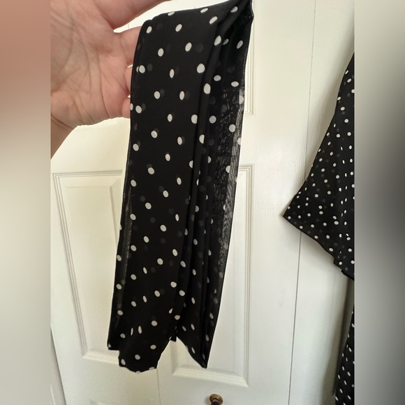 Rosamosario 100% Silk Georgette Polka Dot Peignoir Dress and Robe Black & White - Picture 7 of 17